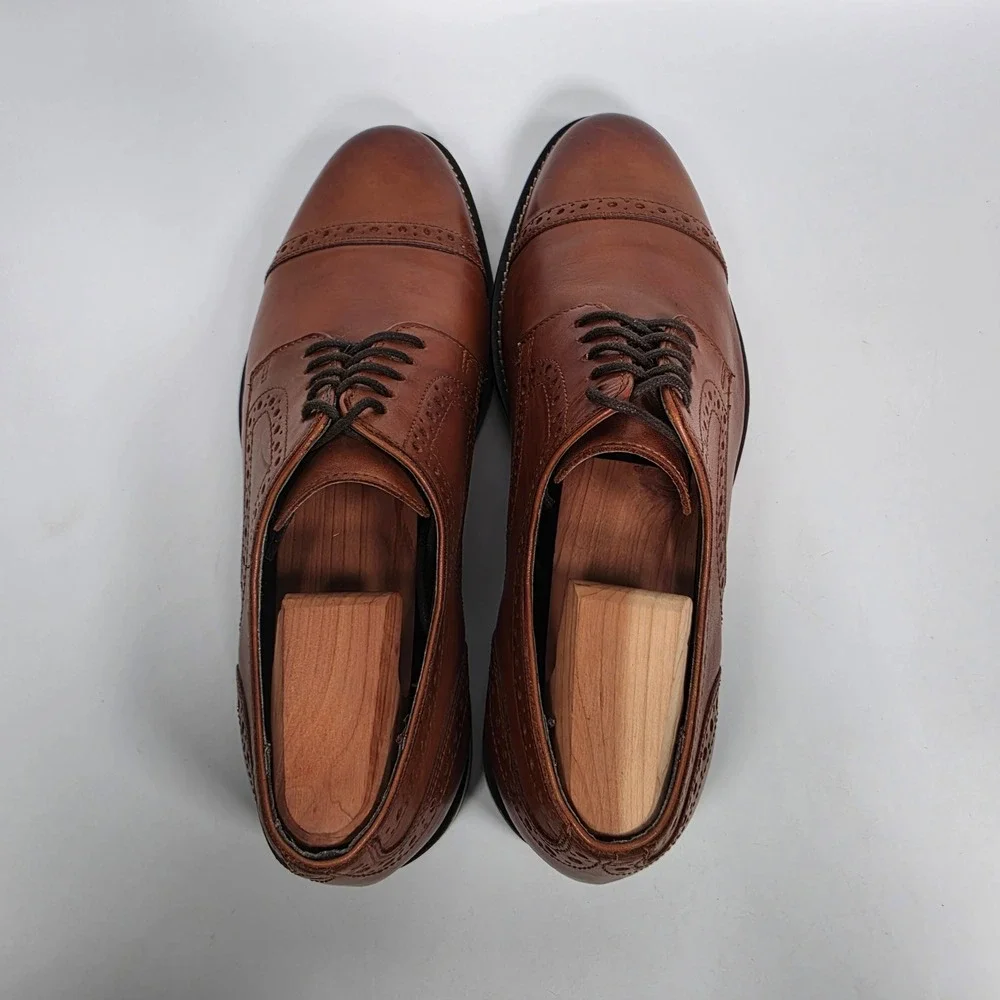 Nunn Bush Norcross Shoes Men's 10M Cognac Leather Cap Toe Oxford Dress Brogue
